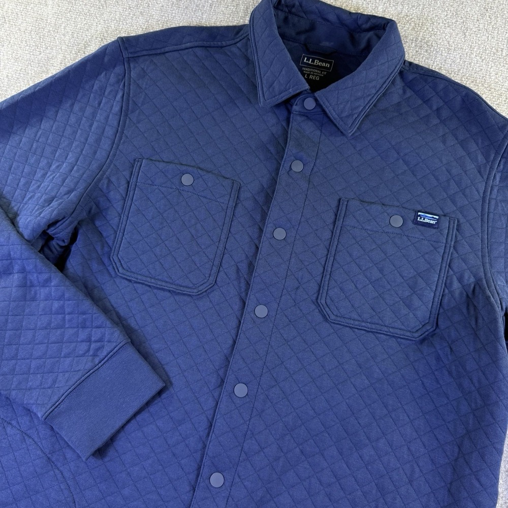 L.L. Bean Bean's Quilted Navy Blue Snap Overshirt Mens Size L NWT